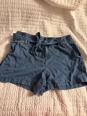 LOFT Tie Waist Chambray Shorts Blue sz Large